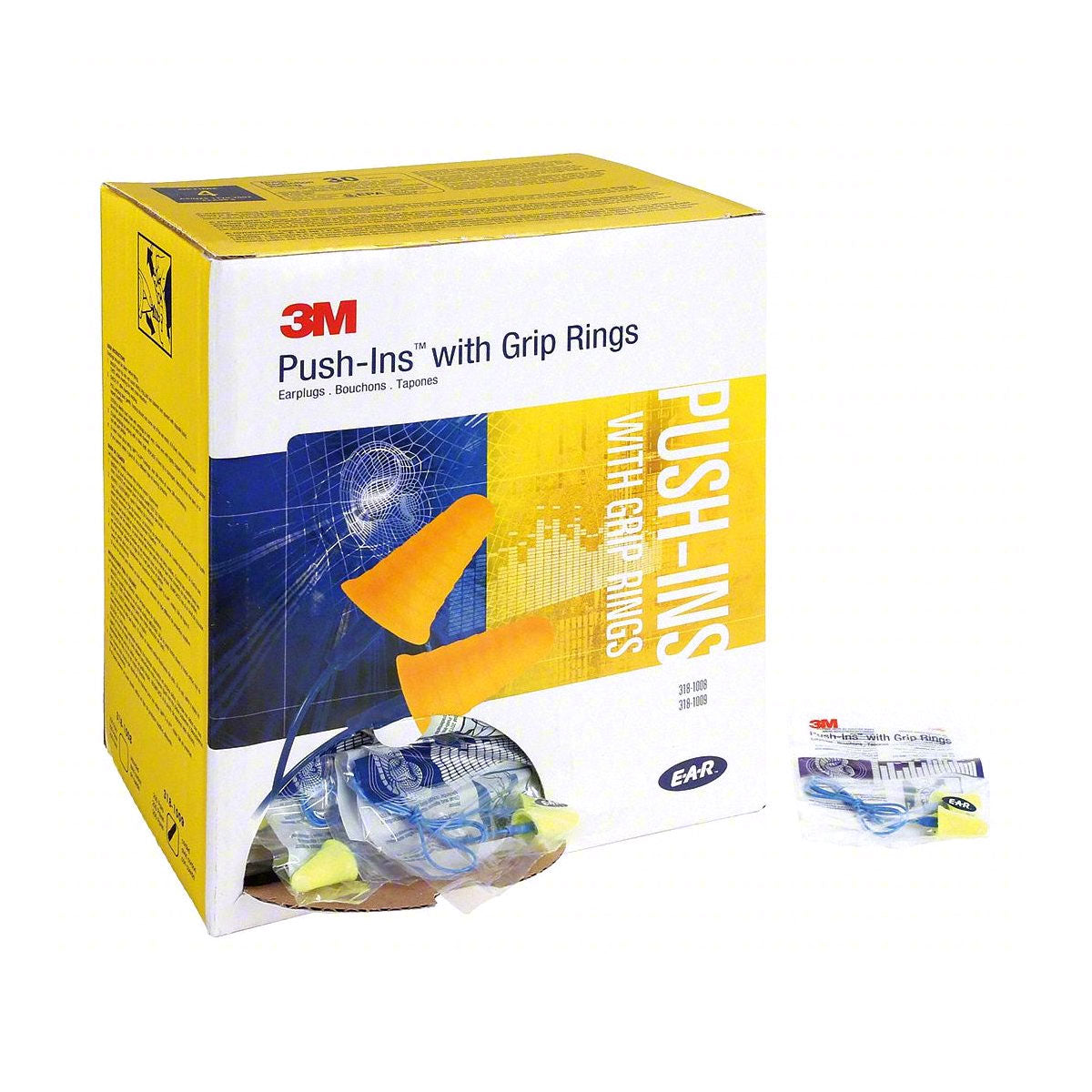 Earplugs Push-Ins Corded Grip Rings 200 PR/BX 10 Box/CS NRR 30