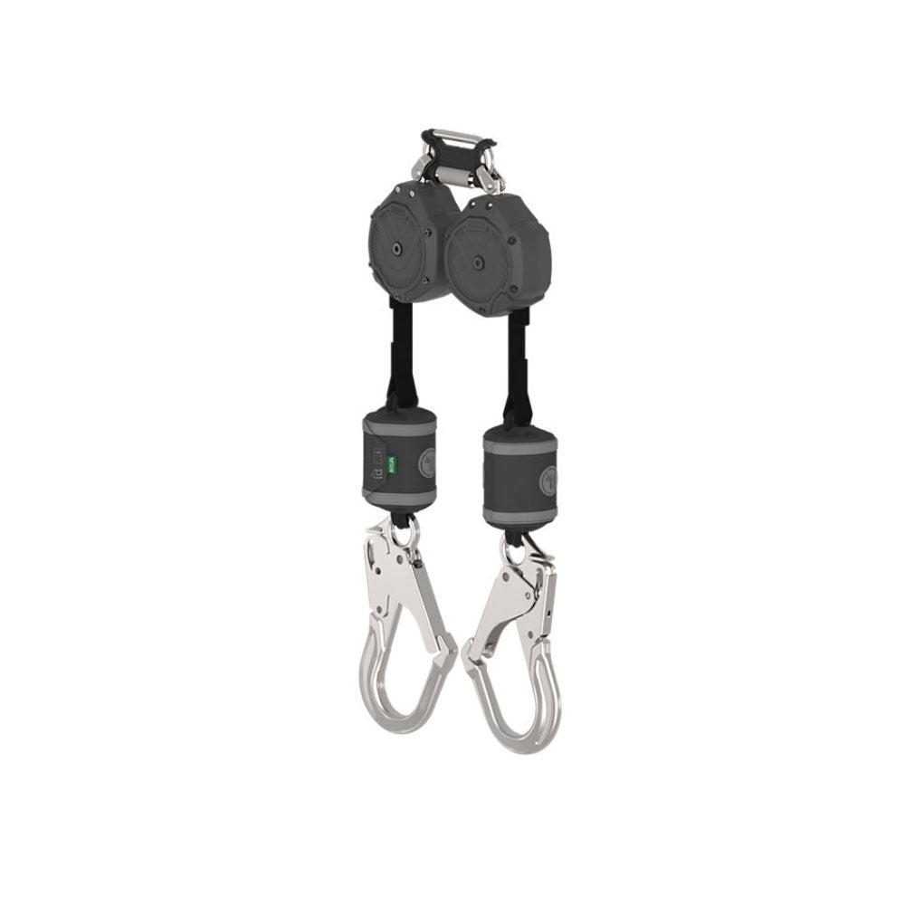 V-SHOCK PFL, 6', twin-leg, AL36CL large aluminum snaphooks, twin link triple action carabiner (top), ANSI Z359.14