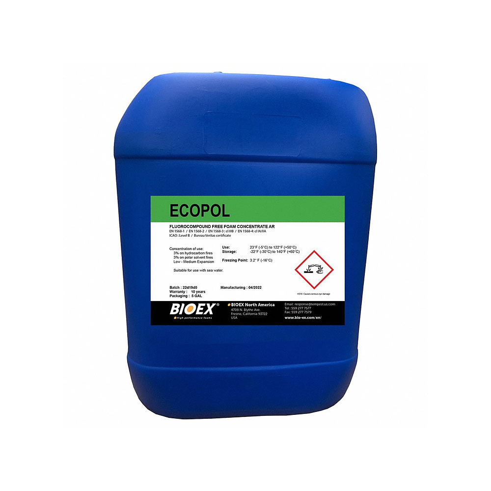 BIO-EX Firefighting Foam: ECOPOL, Class A and Class B fires, 5 gal Container Size, Pail